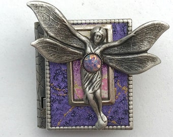 Miniature Book brooch - with a magical story inside and a silver fairy cover design