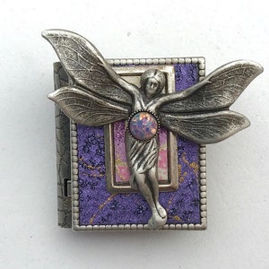 Miniature Book brooch with a magical story inside and a silver fairy cover design image 1