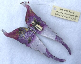 Folding Angel Wings Ornament - Antique silver - Lined with Chiyogami paper - Personalize by writing a message inside on removable scroll.