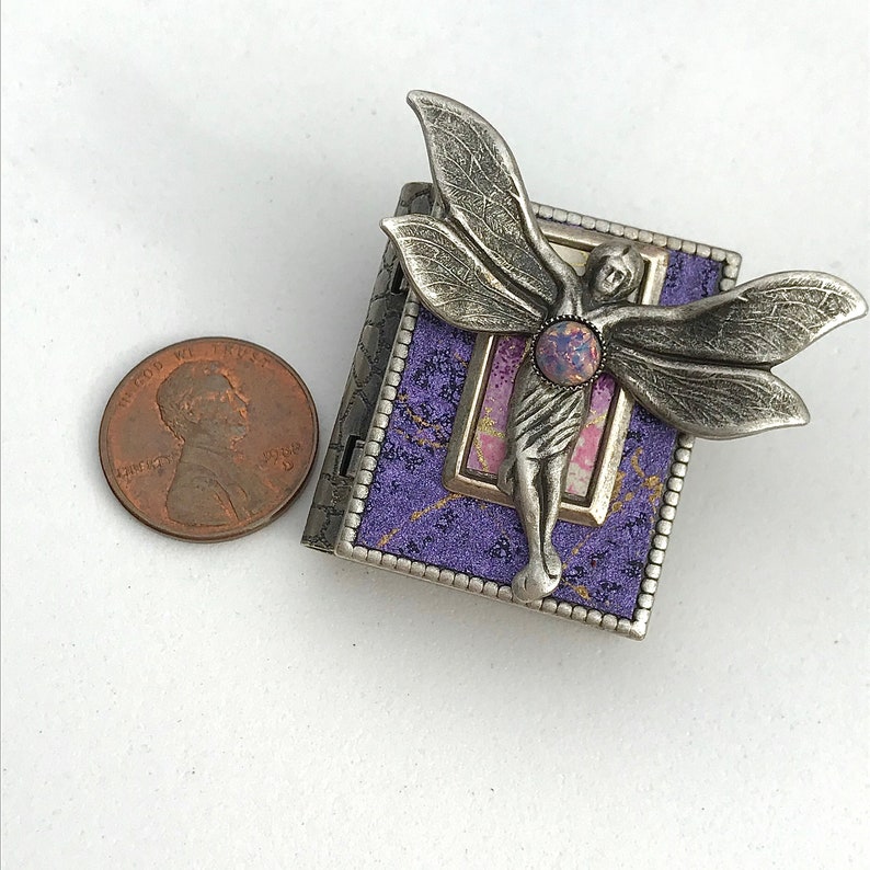 Miniature Book brooch with a magical story inside and a silver fairy cover design image 2