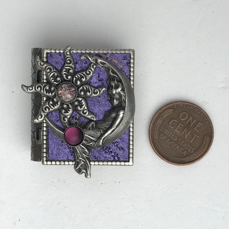 Miniature Book brooch with a story about the moon inside and a moon goddess and star cover design image 2
