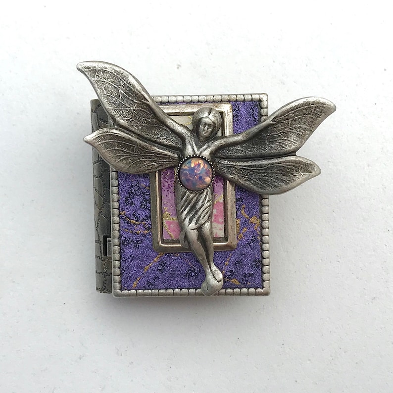 Miniature Book brooch with a magical story inside and a silver fairy cover design image 1