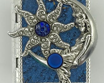 Miniature Book Pin featuring an antique silver Moon Goddess and New Moon design on the cover, with a hopeful story tucked inside