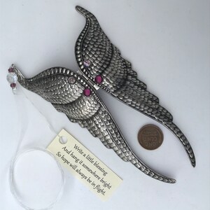 Folding Angel Wings Ornament Antique silver Lined with Chiyogami paper Personalize by writing a message inside on removable scroll. image 6