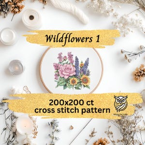 Wildflowers 1 Cross Stitch Pattern Instant PDF Download - Wildflower Meadow Watercolor Cross Stitch Hand Embroidery Flowers Nature Pattern