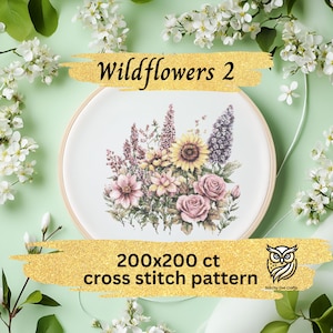 Wildflowers 2 Cross Stitch Pattern Instant PDF Download - Wildflower Meadow Watercolor Cross Stitch Hand Embroidery Flowers Nature Pattern