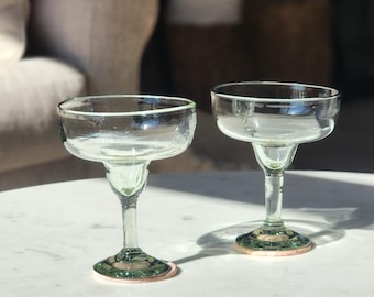 Mexican Margarita Glasses Hand Blown, Patio Glasses, Patio Glassware, Mexican Glasses, Mexican Party Glasses, Recycled Glass