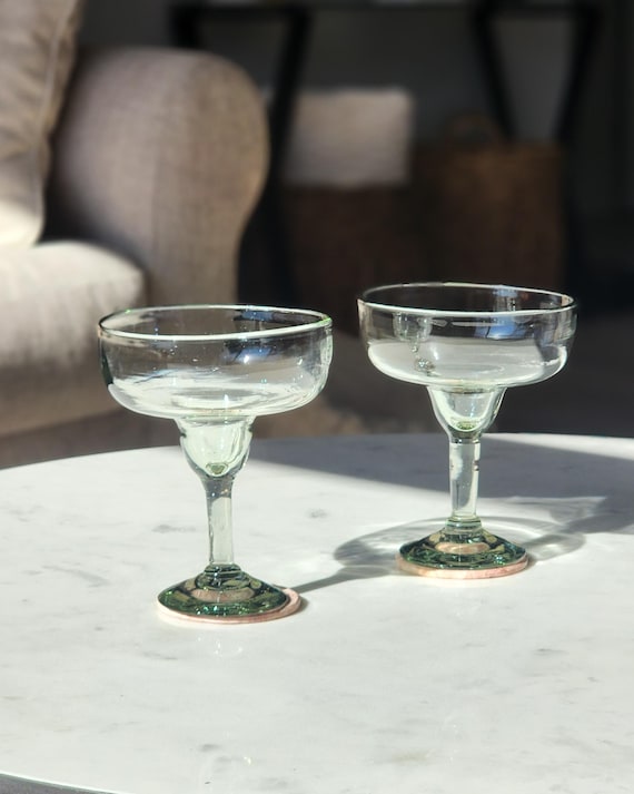 Mexican Margarita Glasses Hand Blown, Patio Glasses, Patio Glassware, Mexican Glasses, Mexican Party Glasses, Recycled Glass