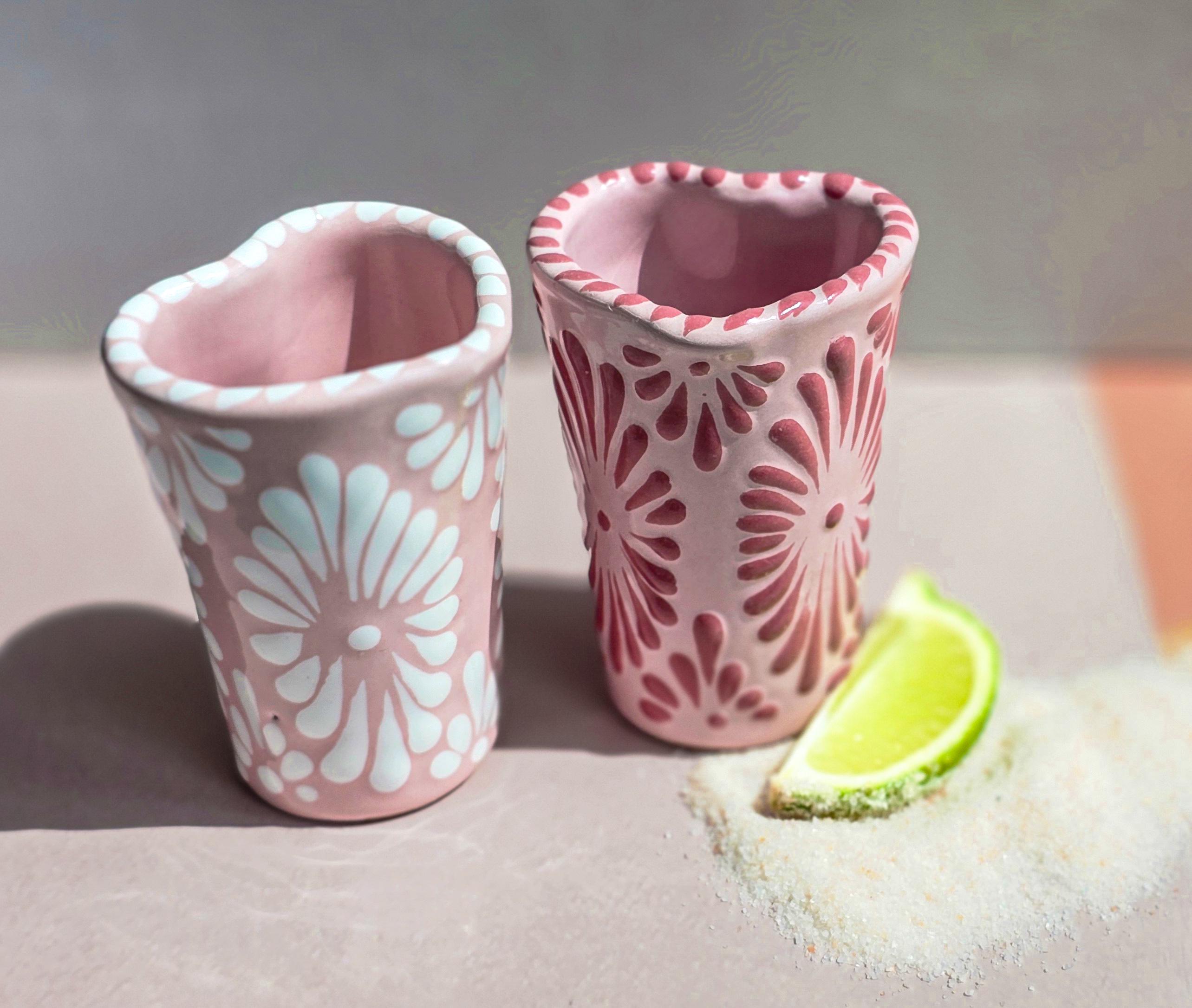 Heart Talavera Shot Glasses, Pink Bachelorette/Bridesmaid Shooters, Bridal Party Favors