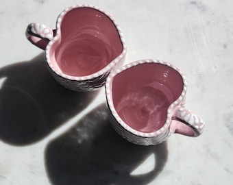 Set of 2 Talavera Corazon Mug, Pink Heart Mug, Talavera Pottery, Ceramic Tableware, Heart Cup