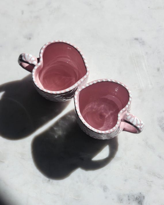 Set of 2 Talavera Corazon Mug, Pink Heart Mug, Talavera Pottery, Ceramic Tableware, Heart Cup