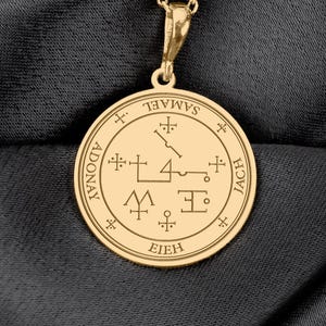 Archangel Samael Seal Necklace: Gold Esoteric Protection Talisman