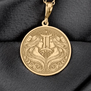 Gemini Zodiac Medallion: Celestial Twins Necklace, Astrology Gift