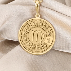 Virgo Zodiac Circle Necklace, Dainty Maiden Pendant, Constellation Charm, Earth Sign Amulet, Astrology Horoscope Jewelry Gift for Clarity