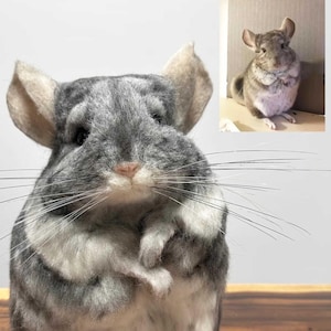 カスタムフェルトチンチラメモリア彫刻、リアルなニードルフェルト野生動物レプリカ、ウールチンチラぬいぐるみ、チンチラ愛好家へのギフト
