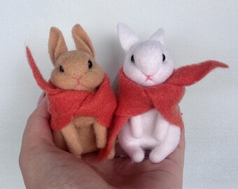 Handmade Wool Felt Bunny Couple, Needle Felted Rabbits, Easter Desktop Ornament