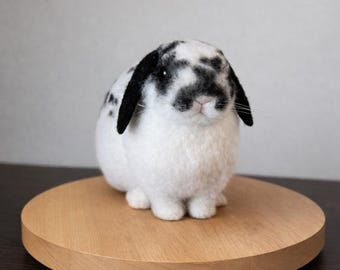 Custom Wool Felt Bunny Sculpture, Needle-Felted Rabbit Replica, Pet Memorial Gift