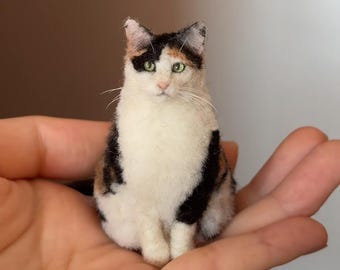 Anpassad tovad kattskulptur, ullkattfigur, minnesgåva till husdjur