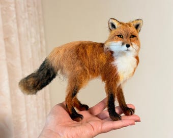 Custom Needle Felted Fox Sculpture, Wool Pet Memorial Keepsake