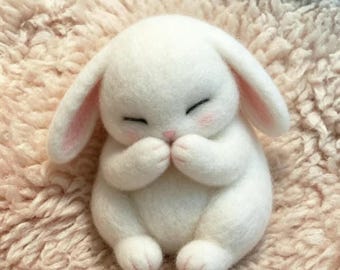 Handmade Felt Bunny,  Wool Rabbit Figurine, Kawaii Animal Gift, Nursery Room Decoration