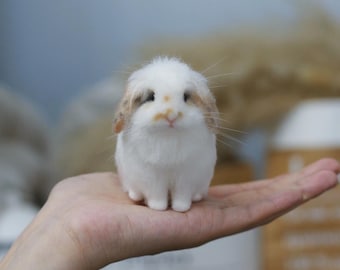 Custom Needle Felted Bunny Figurine from Photo– Handmade Wool Rabbit Sculpture, Personalized Pet Keepsake
