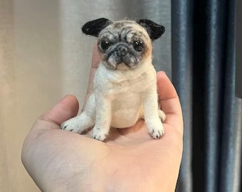 Custom Pug Figurine, Personalized Pet Memorial Gift, Handmade Wool Dog Sculpture