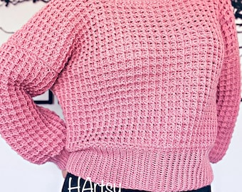 CROCHET PATTERN: Waffle Stitch Sweater, Cozy Pullover, sizes Xs-5XL (PDF Download) - The Waffly Good