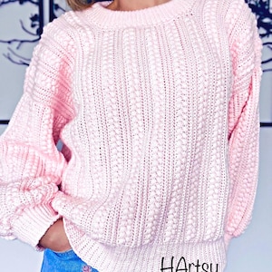 CROCHET PATTERN: Puff Stitch Sweater, Textured Pullover, sizes Xs-2XL (PDF Download) - The All Vined Up