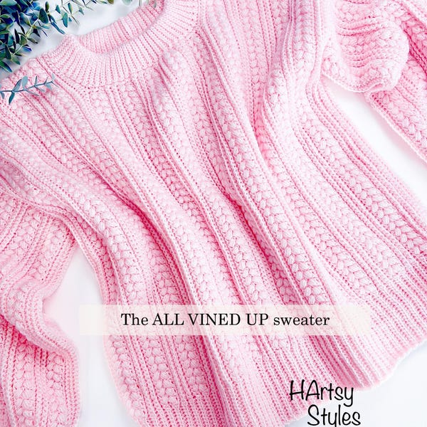 HÄKELANLEITUNG: Pullover mit Puffstichmuster, Gr. 52-36 (PDF Download) - The All Vined Up