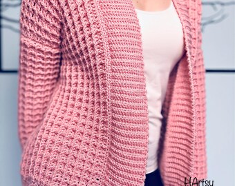 CROCHET PATTERN: Waffle Stitch Cardigan, Cozy Open-Front Sweater, sizes Xs-5XL (PDF Download) - The Homebody