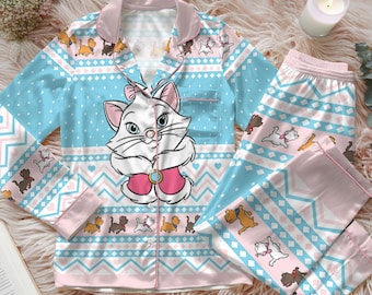 Pijama de satén de Los Aristogatos de Disney, pijama de dibujos animados de Disney "Hello Since 1970", conjunto de Magic Kingdom, pijama de Los Aristogatos para mujer