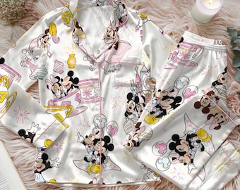 Pastel Magical Mouse Park Day satijnen lente- en zomerpyjamaset, Disney Mickey Minnie Parks-pyjama, Magic Kingdom-pyjama