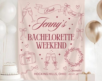 パーソナライズされた独身最後のパーティー用壁掛けタペストリー、花嫁になる人、カスタム独身最後の週末装飾、ブライダルシャワーの背景、女子旅パーティーサイン