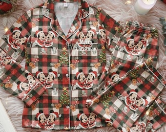 Ensemble de pyjama de Noël en satin Mickey Minnie, pyjama de fête très joyeux Noël de Mickey, pyjama de Noël Disney, pyjamas de famille assortis
