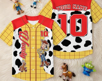 Custom Toy Story Woody Baseball Jersey, Matching Baseball Team Outfit, Adult Youth Kids Jersey, Toy Story Jersey, Jersey for Disney Fans