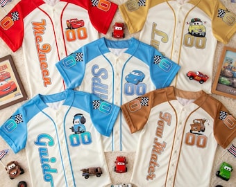 Custom Coquette Bow Disney Cars Baseball Jersey Collection, Cars Characters Baseball Jersey, Disney Cars Jersey, Lightning Mcqueen Jersey