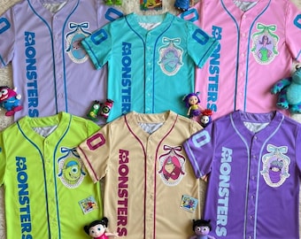 Benutzerdefinierte Coquette Bow Monster Inc Baseball Jersey-Kollektion, Disney Jersey, Coquette Monster Inc Jersey, Disney Monster Inc Universitäts-Trikot