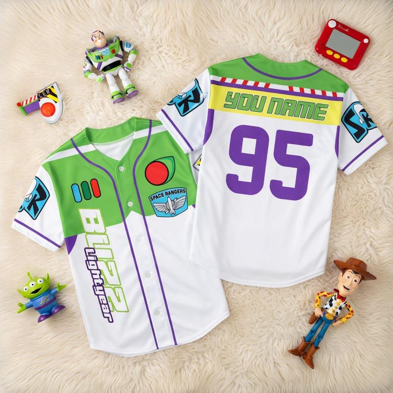 Custom Disney Toy Story Buzz Lightyear Baseball Jersey, Custom Kids Youth Adult Disney Jersey, Toy Story Jersey, Jersey for Disney Pixar Fan image 1
