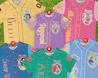 Custom Coquette Bow Disney Princess Baseball Jersey Collection, Disney Princess Matching Baseball Jersey, Disney Princess Characters Jersey