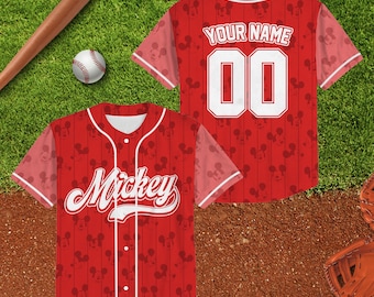 Camiseta de béisbol personalizada de Mickey Mouse retro de Disney, camiseta de béisbol clásica de Mickey, nombre y número personalizados Camiseta de béisbol de Mickey de Disney