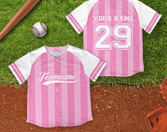 Custom Name Number Baseball Jersey, Custom Pink Baseball Jersey Shirt, Coquette Baseball Jersey, Vintage Baseball Jersey, Retro Pink Jersey
