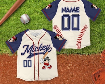 Camiseta de béisbol vintage personalizada de Mickey Mouse de Disney, camiseta de béisbol personalizada de Mickey, camiseta de Mickey Mouse, camiseta para niños, jóvenes y adultos.