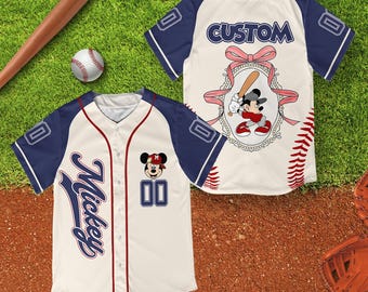 Camiseta de béisbol vintage de Mickey Mouse de Disney con lazo coqueto personalizado, camiseta de Mickey Mouse, camiseta de béisbol personalizada de Mickey, camiseta de Mickey Mouse