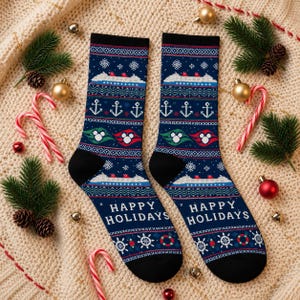 Disney Cruise Holiday Fit-strumpor, Musse Pigg-sjöjulstrumpor, God Jul och Gott Nöje med Kryssningsfartygsbesättningen, Ful julklappströja