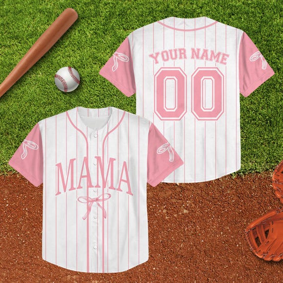 Custom Name Mama Pink Bow Baseball Jersey for Mom and Daughter