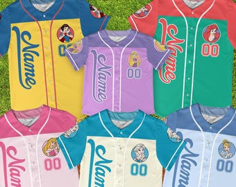 Custom Coquette Bow Disney Princess Baseball Jersey Collection, Coquette Disney Princess Matching Jersey, Custom Name Disney Game Day Jersey