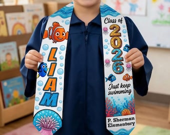 Kid Graduation Stole Nemo Theme, Finding Nemo Graduation Sash for Kids, Ocean Fish Graduation Stole, Custom Preschool Graduation Sash