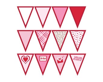 Valentine Bunting Printable | Heart Triangle Banner | Personalized Name Friendly | Classroom & Home Decor | PDF and JPG Download