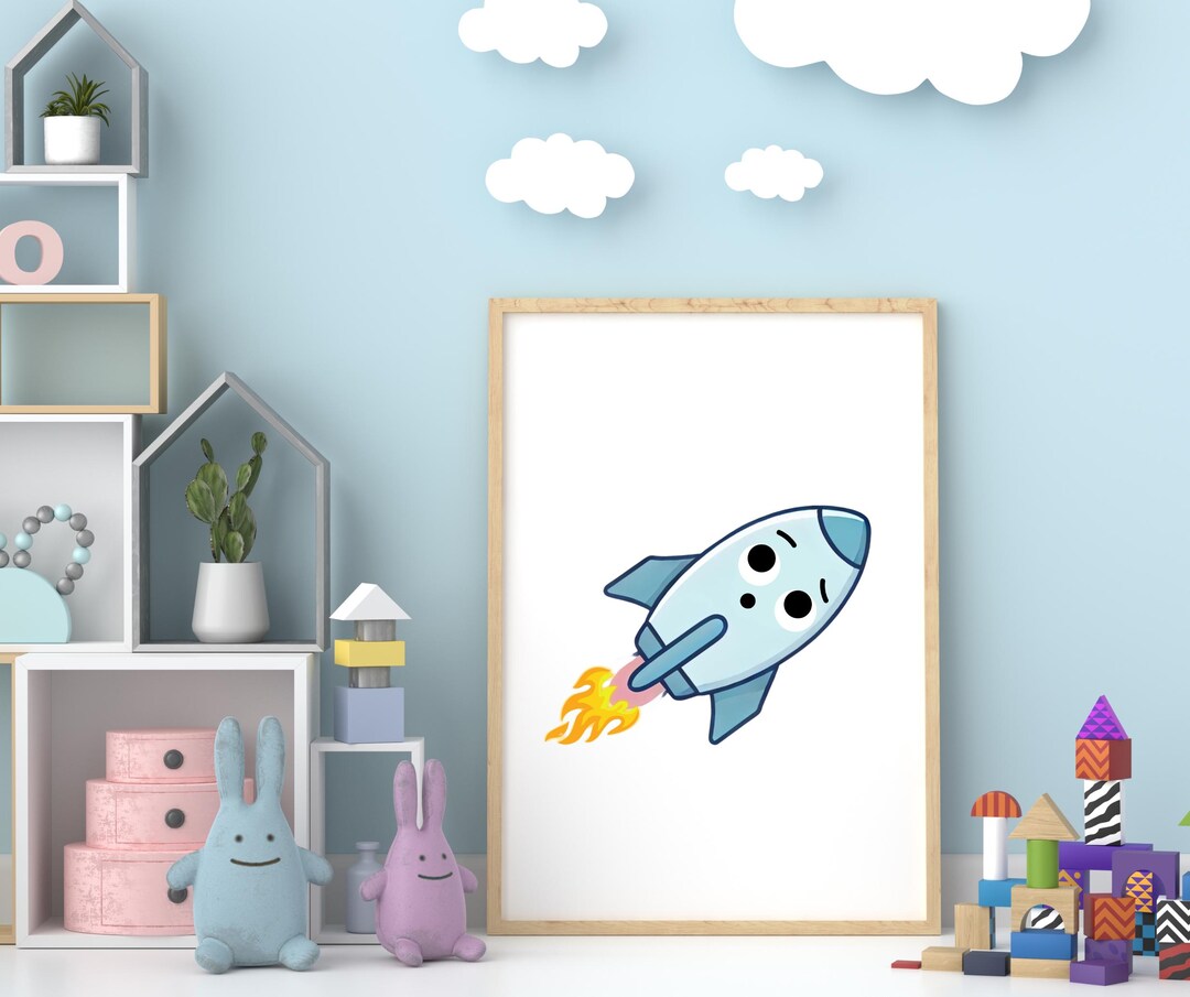 Rocket Ship Wall Art - Space Theme Nursery Decor - Cute Astronaut Room ...