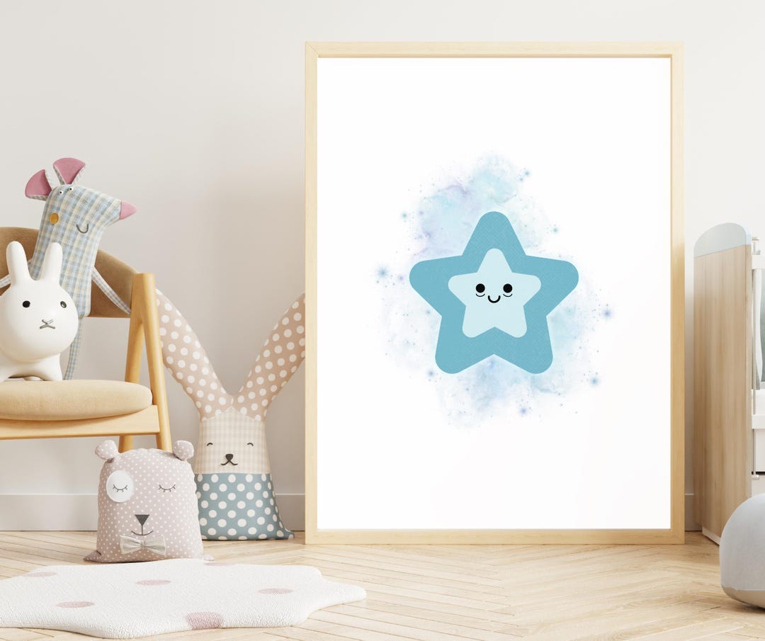 Sleepy Star Nursery Wall Art - Cute Blue Star Print - Kids Room Decor ...